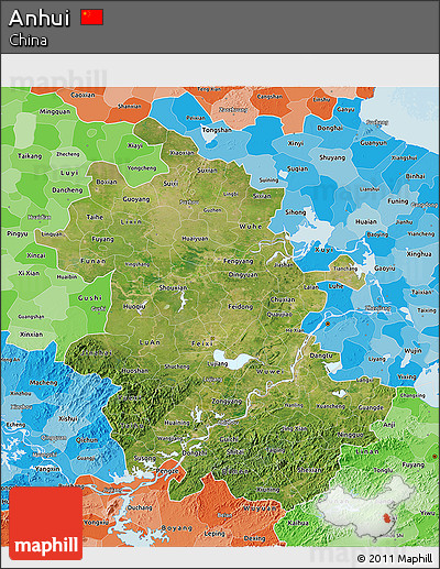 Satellite 3D Map of Anhui, political shades outside