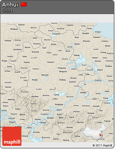 Shaded Relief 3D Map of Anhui