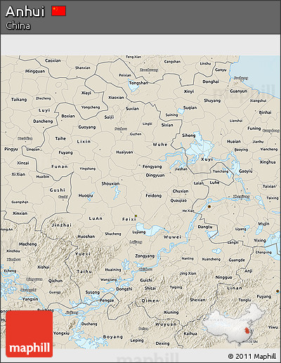 Shaded Relief 3D Map of Anhui