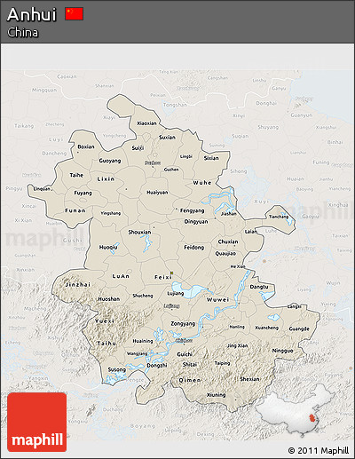 Shaded Relief 3D Map of Anhui, lighten