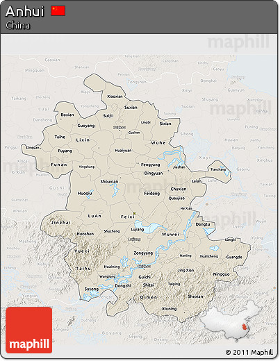Shaded Relief 3D Map of Anhui, lighten