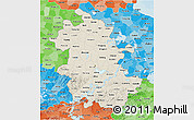 Shaded Relief 3D Map of Anhui, political shades outside