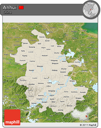 Shaded Relief 3D Map of Anhui, satellite outside