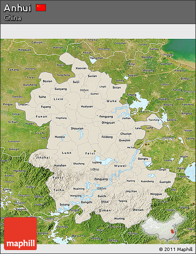 Shaded Relief 3D Map of Anhui, satellite outside