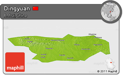 Physical Panoramic Map of Dingyuan, single color outside