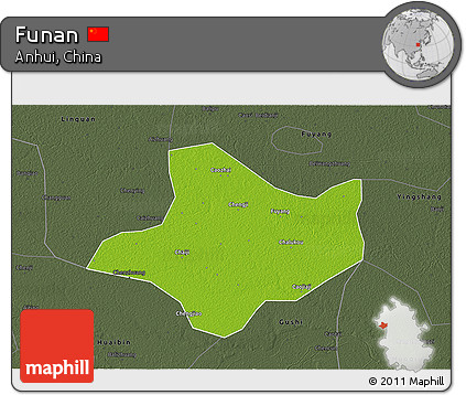 Physical 3D Map of Funan, darken, semi-desaturated