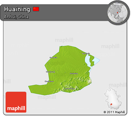 Physical 3D Map of Huaining, single color outside