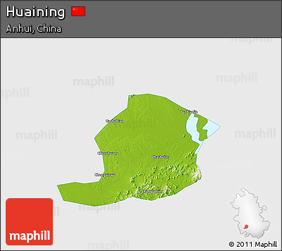 Physical 3D Map of Huaining, single color outside
