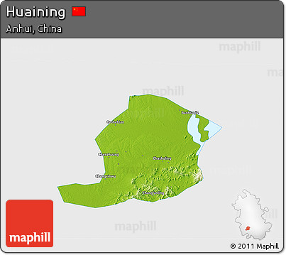 Physical 3D Map of Huaining, single color outside