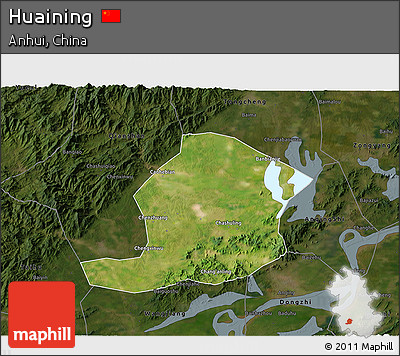 Satellite 3D Map of Huaining, darken