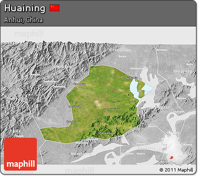 Satellite 3D Map of Huaining, lighten, desaturated