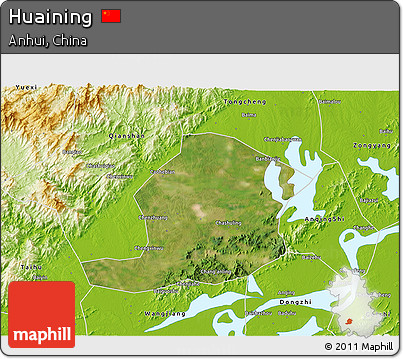 Satellite 3D Map of Huaining, physical outside