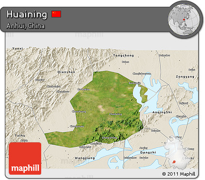 Satellite 3D Map of Huaining, shaded relief outside