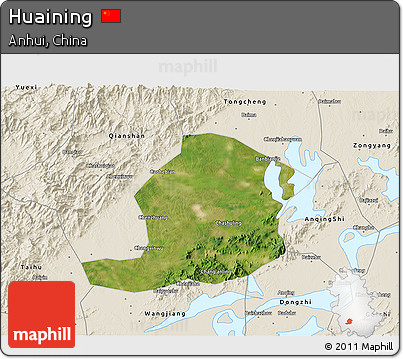 Satellite 3D Map of Huaining, shaded relief outside