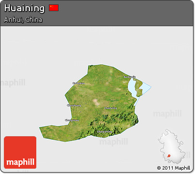 Satellite 3D Map of Huaining, single color outside
