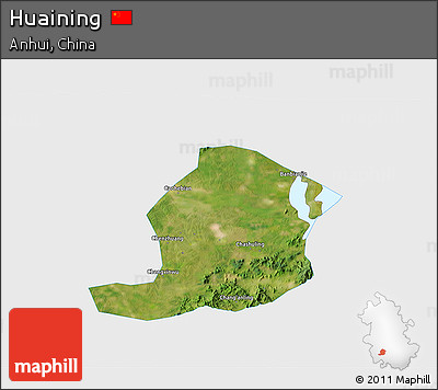 Satellite 3D Map of Huaining, single color outside