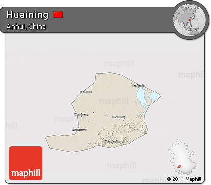 Shaded Relief 3D Map of Huaining, cropped outside