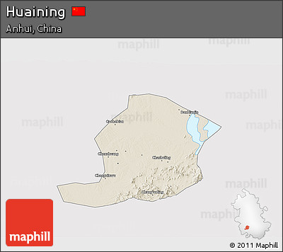 Shaded Relief 3D Map of Huaining, cropped outside
