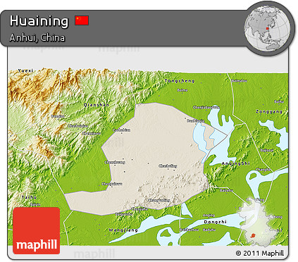Shaded Relief 3D Map of Huaining, physical outside
