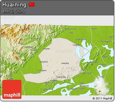 Shaded Relief 3D Map of Huaining, physical outside