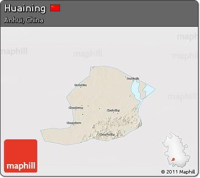 Shaded Relief 3D Map of Huaining, single color outside