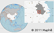 Gray Location Map of Huaining, highlighted country, highlighted parent region, hill shading