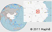 Gray Location Map of Huaining, highlighted country, hill shading
