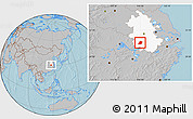 Gray Location Map of Huaining, highlighted parent region, hill shading