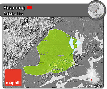 Physical Map of Huaining, desaturated
