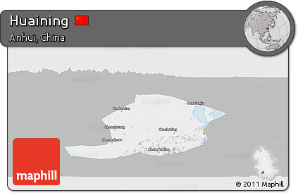 Gray Panoramic Map of Huaining, single color outside