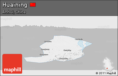 Gray Panoramic Map of Huaining, single color outside