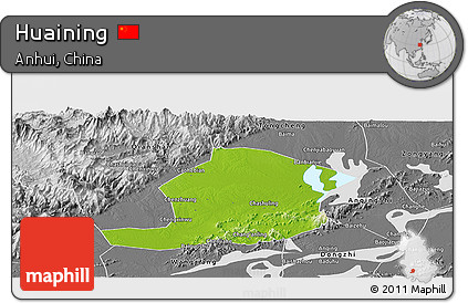 Physical Panoramic Map of Huaining, desaturated