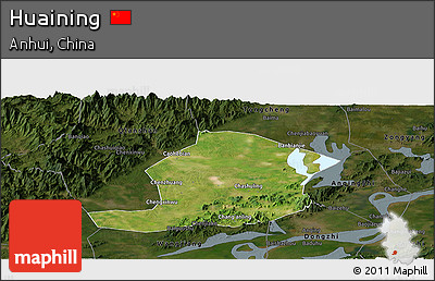 Satellite Panoramic Map of Huaining, darken