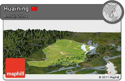 Satellite Panoramic Map of Huaining, darken