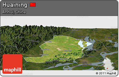 Satellite Panoramic Map of Huaining, darken