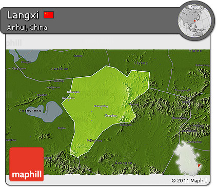 Physical 3D Map of Langxi, darken