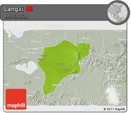 Physical 3D Map of Langxi, lighten, semi-desaturated