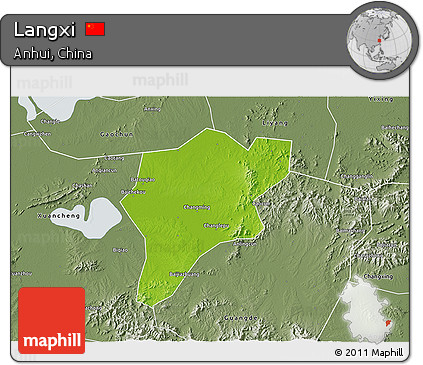 Physical 3D Map of Langxi, semi-desaturated