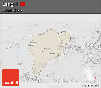 Shaded Relief 3D Map of Langxi, lighten, semi-desaturated
