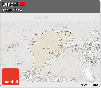 Shaded Relief 3D Map of Langxi, lighten, semi-desaturated