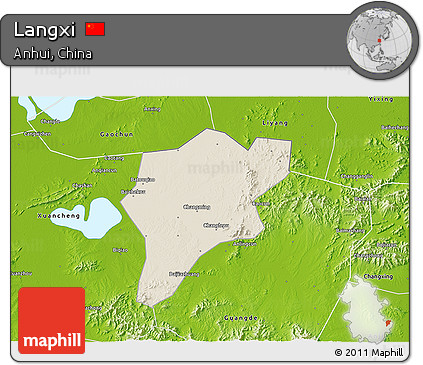 Shaded Relief 3D Map of Langxi, physical outside