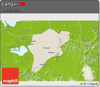 Shaded Relief 3D Map of Langxi, physical outside