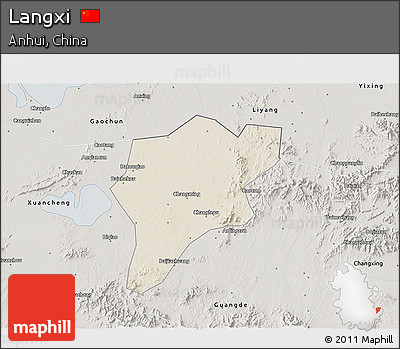 Shaded Relief 3D Map of Langxi, semi-desaturated