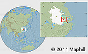 Savanna Style Location Map of Langxi, highlighted parent region, hill shading