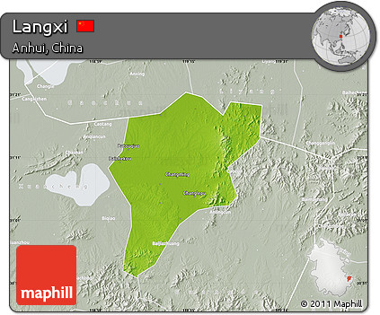 Physical Map of Langxi, lighten, semi-desaturated