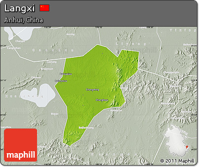 Physical Map of Langxi, lighten, semi-desaturated