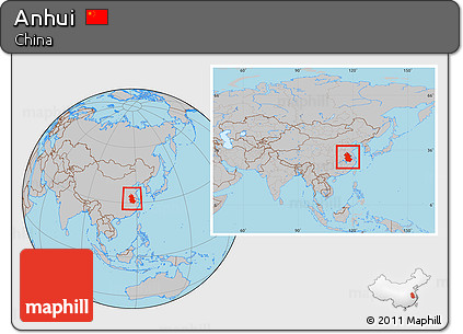 Gray Location Map of Anhui, within the entire country