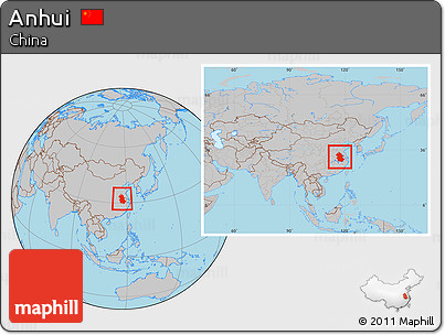 Gray Location Map of Anhui, within the entire country