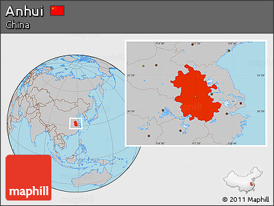 Gray Location Map of Anhui