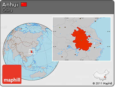 Gray Location Map of Anhui